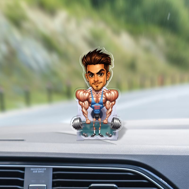 Personalized Bobblehead Caricature Gift for Gym Lover Body Builder Funny Gift for Brother Siblings & Friends Solar Powered Moving Head for Car Dashboard & Tabletop Decor